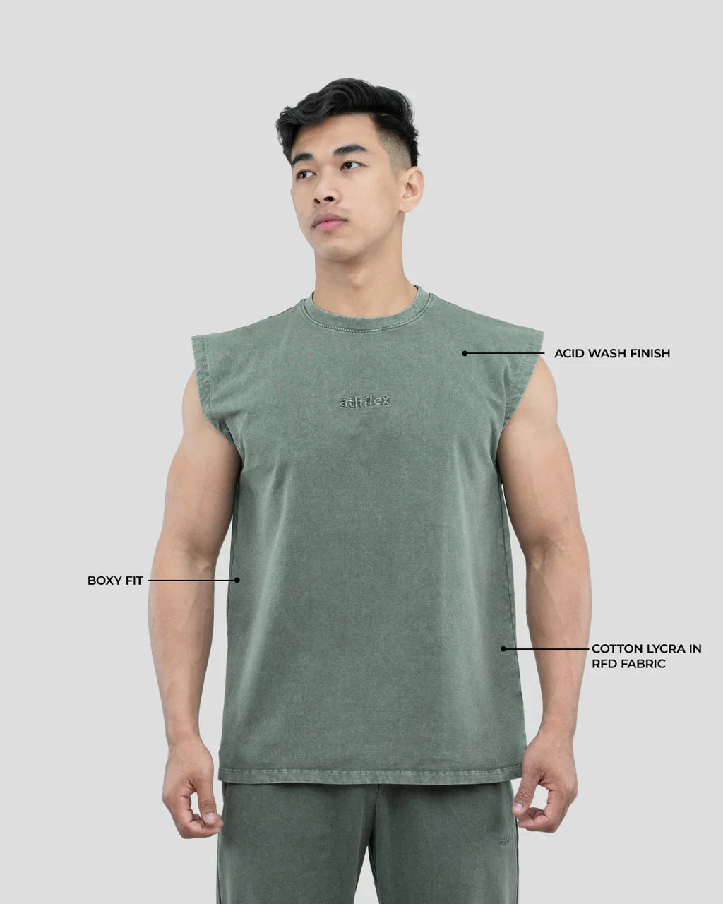 Athflex - Acid Wash Boxy Tank - Ash Green