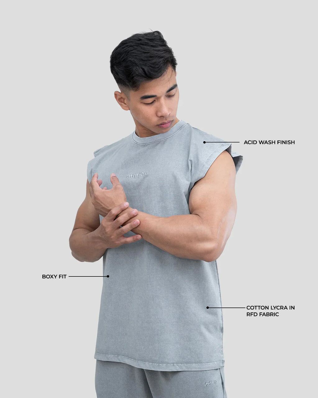 Athflex - Acid Wash Boxy Tank - Cloud Grey