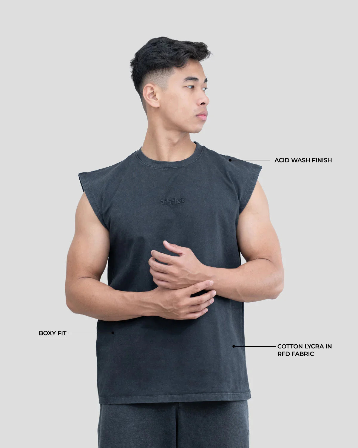 Athflex - Acid Wash Boxy Tank - Charcoal Fade