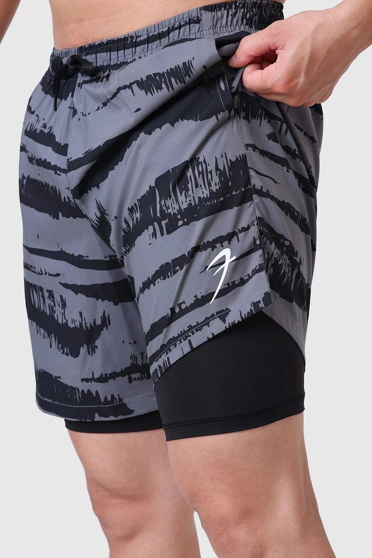 Fuaark 2 in 1 Printed Compression Shorts Olive
