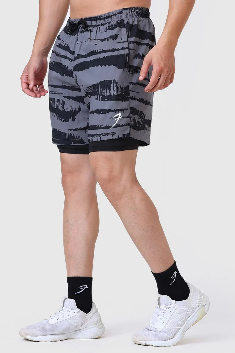 Fuaark 2 in 1 Printed Compression Shorts Olive
