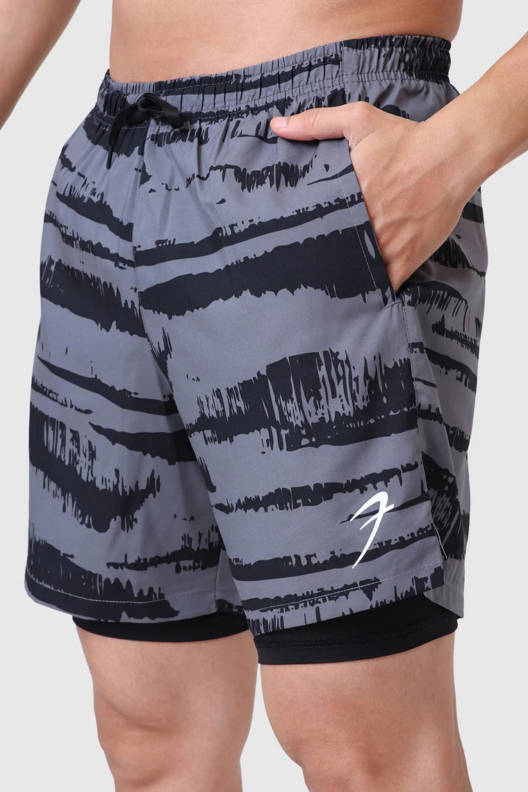 Fuaark 2 in 1 Printed Compression Shorts Olive