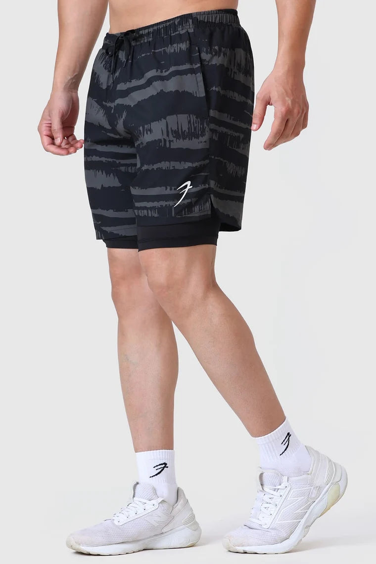 Fuaark 2 in 1 Printed Compression Shorts Olive