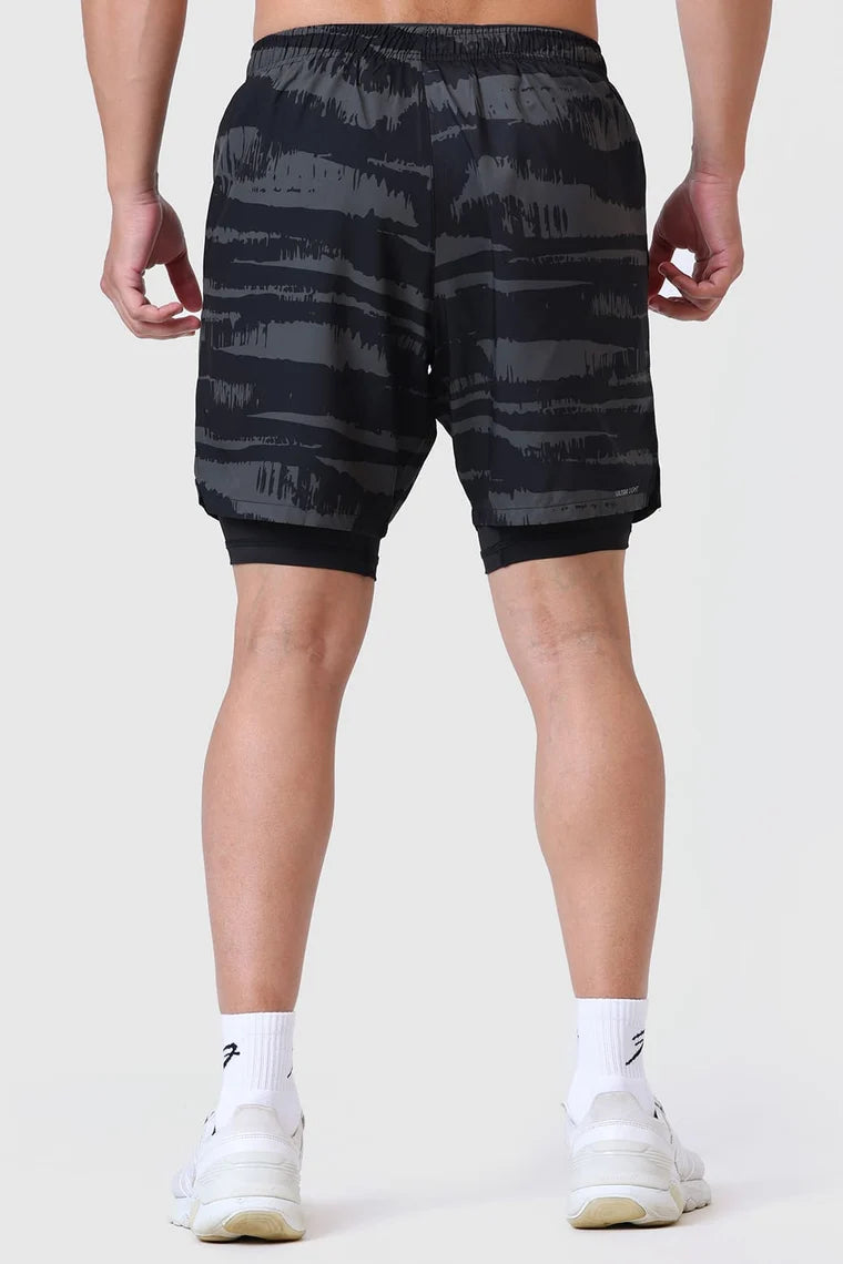 Fuaark 2 in 1 Printed Compression Shorts Olive