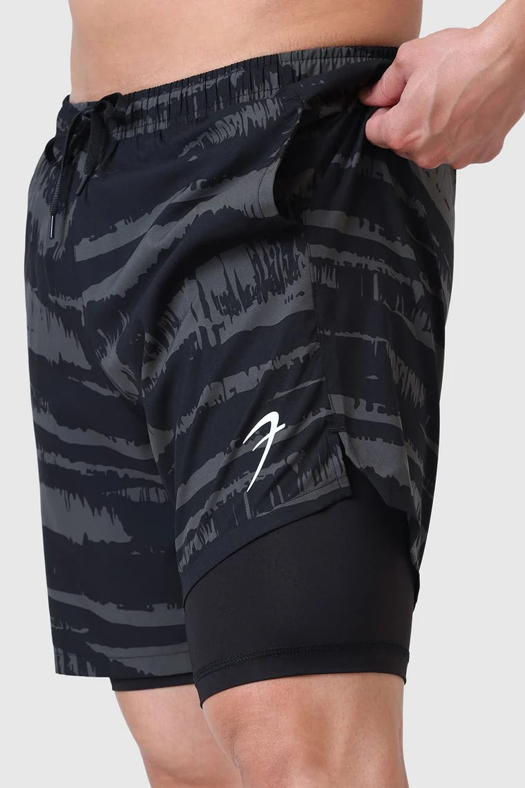 Fuaark 2 in 1 Printed Compression Shorts Olive