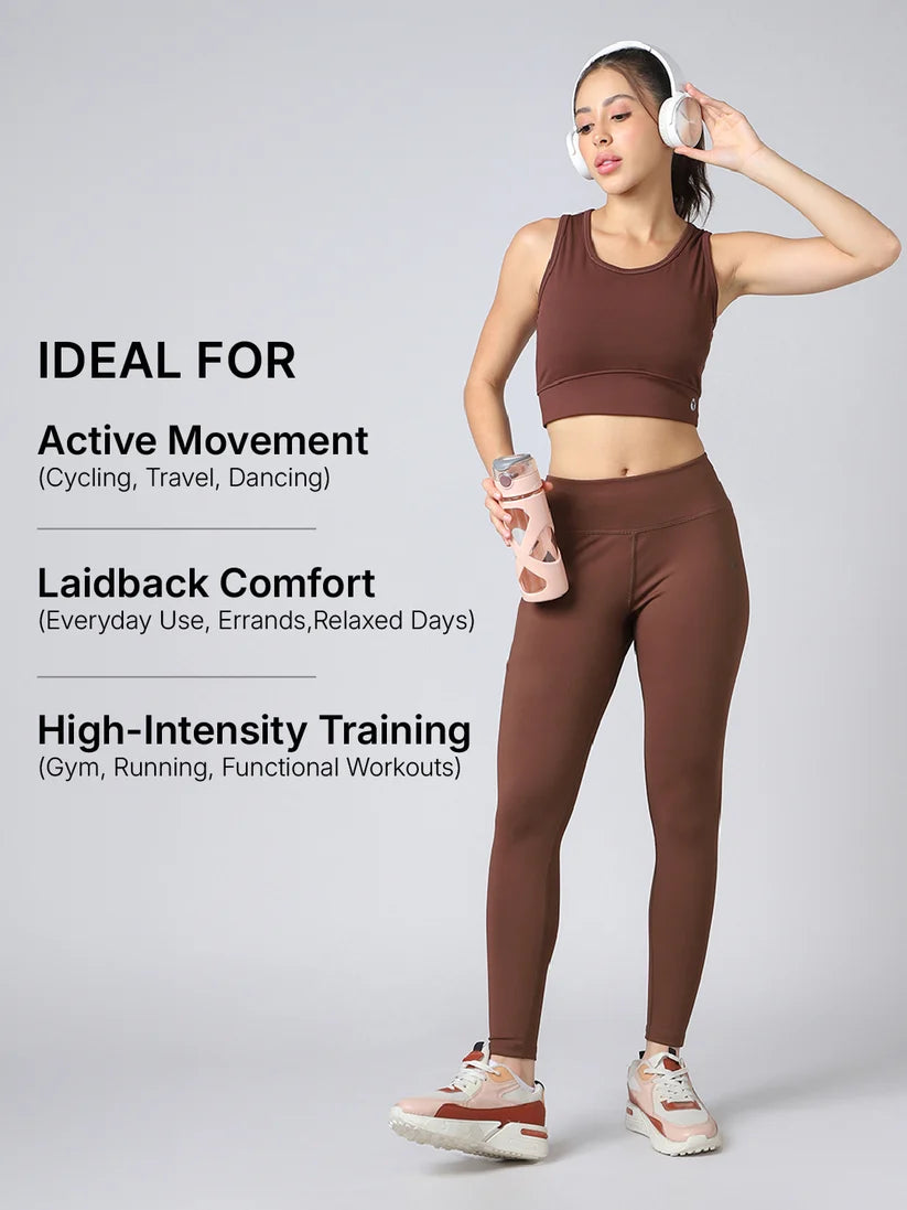 TECHNOSPORTS - Women Solid Slim Fit Tights - Chocolate