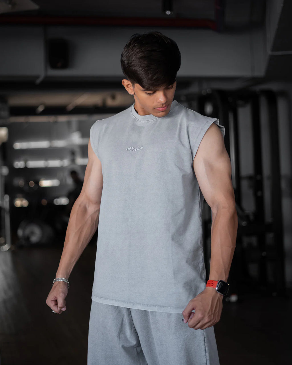 Athflex - Acid Wash Boxy Tank - Cloud Grey