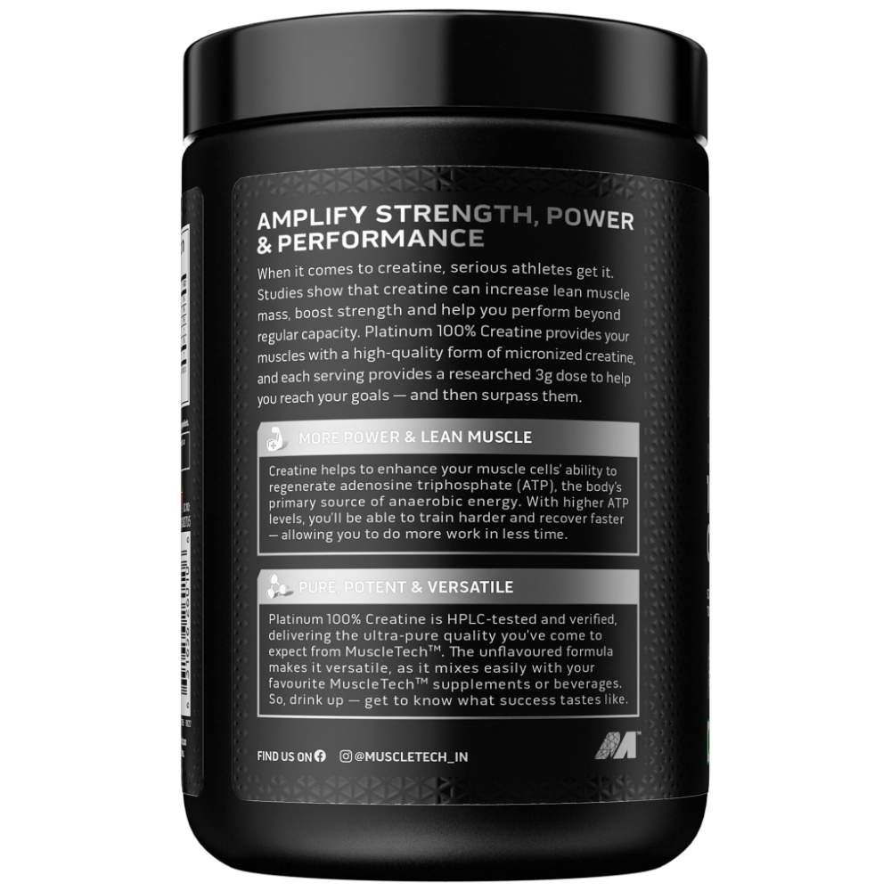 MuscleTech Platinum 100% Creatine - 250 gm (0.55 Lb), Unflavoured