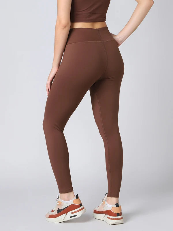 TECHNOSPORTS - Women Solid Slim Fit Tights - Chocolate