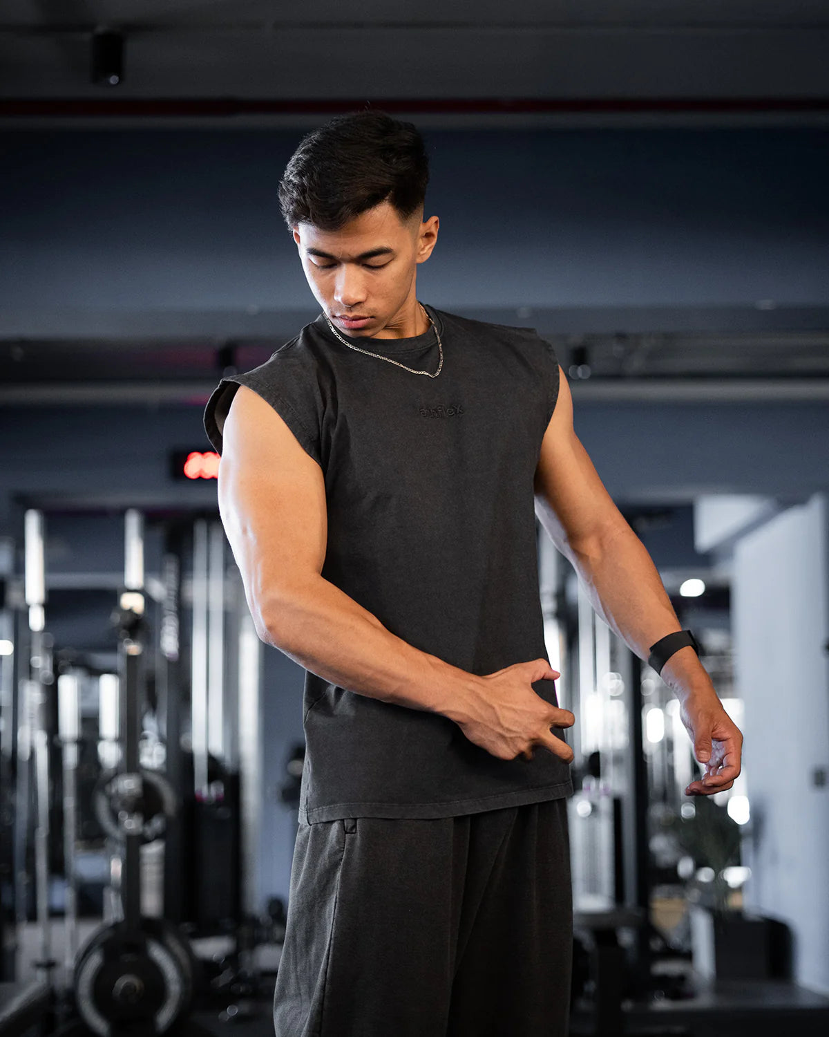 Athflex - Acid Wash Boxy Tank - Charcoal Fade