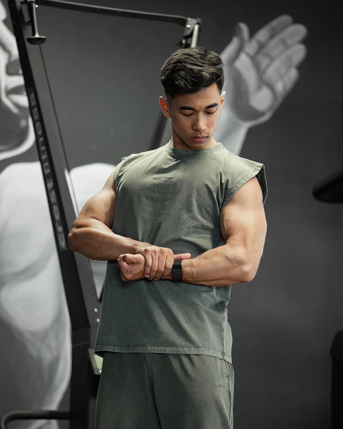 Athflex - Acid Wash Boxy Tank - Ash Green