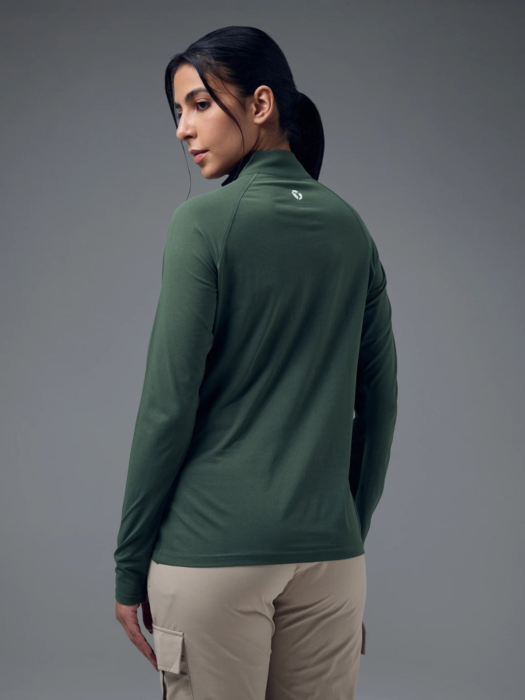 TECHNOSPORT Women Solid High Neck Polyester - Dark Green