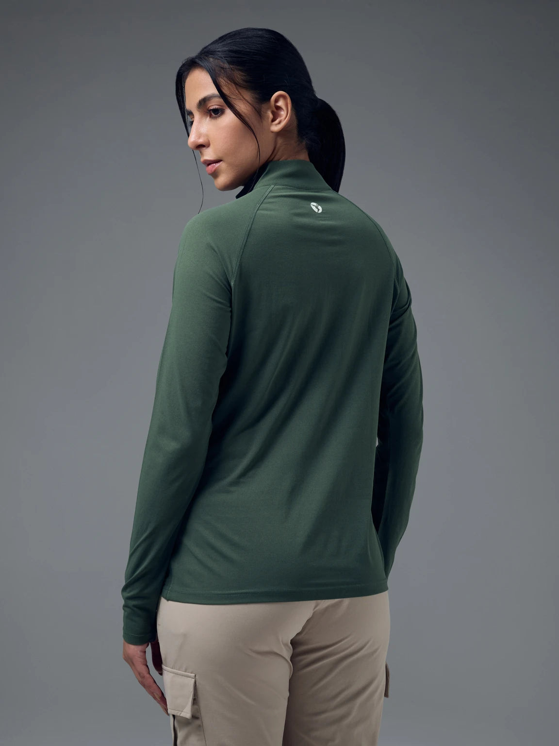 TECHNOSPORT Women Solid High Neck Polyester - Dark Green