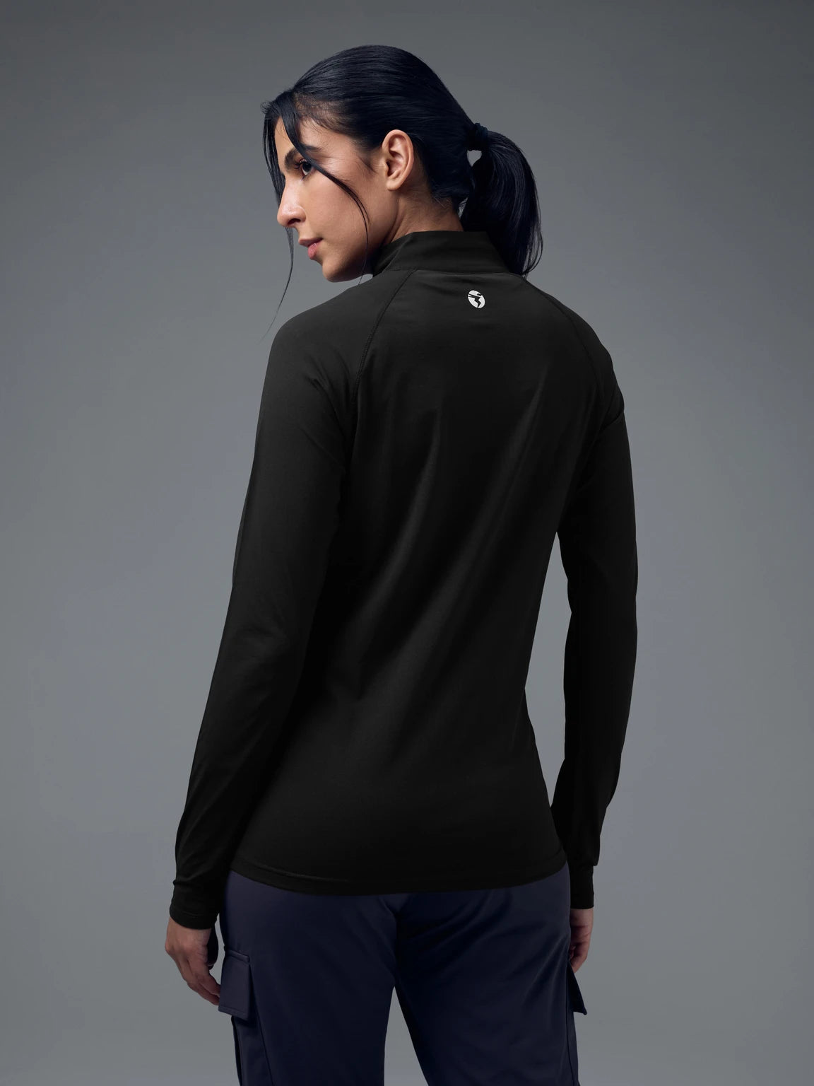 TECHNOSPORT Women Solid High Neck Polyester - Black