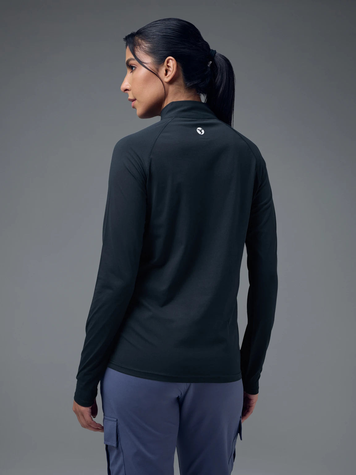 TECHNOSPORT Women Solid High Neck Polyester - Navy Blue