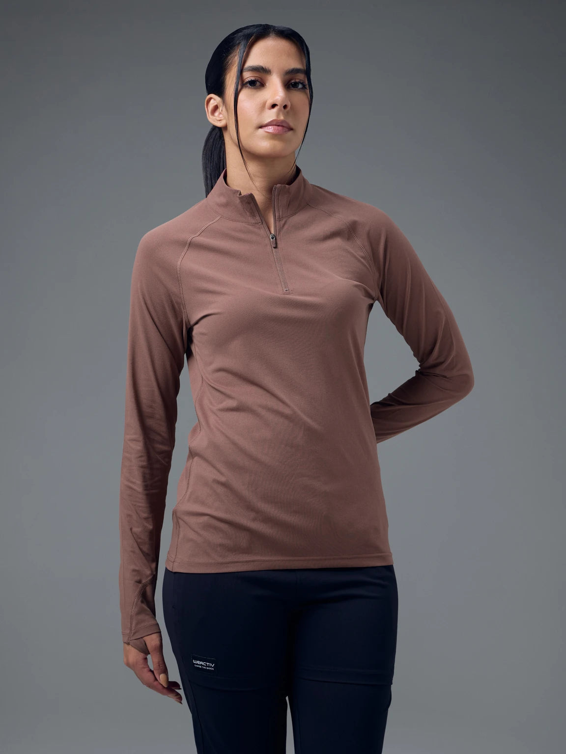 TECHNOSPORT Women Solid High Neck Polyester - Ox Blood Red